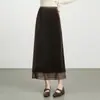Falda midi de terciopelo con abertura para mujer, nuevo estilo otoño/invierno 2026, elegante y estilizada, con efecto drapeado y ribete de malla, falda de corte recto de moda