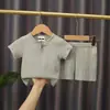 Conjunto de Shorts de Manga Corta de Algodón y Lino de Verano para Niños, Bebé, Color Puro, Doble Capa de Gasa de Algodón, Estilo Chino, Traje Holgado de Dos Piezas
