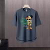 Camiseta de manga corta para hombre, marca de moda de verano, suelta, de cinco puntos, manga, 2024, nueva camiseta con estampado simple de Internet Ins.