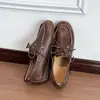 Mocasines súper suaves de piel de vaca con plataforma, slip-on vintage para mujer, zapatos planos retro de cuero estilo británico