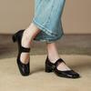 Zapatos de Cuero Genuino Vintage Calados Jane de una Sola Capa para Mujer, Zapatos Nuevos de Tacón Alto con Correa de Hebilla de una Sola Palabra, Tacón Grueso, Brocado Tallado, Zapatos Pequeños de Cuero