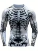 Camiseta de manga larga de moda para hombre, corte ajustado, poliéster casual, cuello redondo, estampado geométrico, lavable a máquina