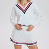 Conjunto de Moletom Casual com Cor Contrastante para Outono e Inverno, Camiseta Confortável e Versátil de Manga Longa para Mulheres, Moda ao Ar Livre, Conjunto Esportivo para Fitness