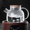 Chaleira de Chá de Vidro Borossilicato Alto Resistente ao Calor Transparente Chaleira de Chá de Flores Grande Capacidade Infusor de Chá Tampa de Bambu Jarra de Vidro para Água Fria