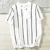 Camiseta de Punto de Manga Corta para Hombre, Seda de Hielo, Textura de Raya Vertical de Verano, Corte Ajustado, Estilo Old Money, Negocios, Venta al por Mayor de Fábrica Transfronteriza