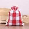 Bolsa de algodón a cuadros para regalo de Navidad, bolsa pequeña de algodón y lino, bolsa de algodón a cuadros con cordón, en stock