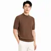 Camiseta de punto de manga corta con cuello alto medio para hombre estilo old money, top liso de cuello medio para primavera y otoño, camiseta interior básica para hombre