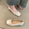 Zapatos Planos de Ballet para Mujer sin Cordones con Punta Cuadrada, Zapatos Planos Franceses de Boca Baja con Lazo, Zapatos Versátiles de Estilo de Noche con Suela Plana y Escote Redondo