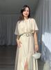 Vestido ajustado con cinturón y cuello redondo de manga corta de color sólido a la moda de Amazon para comercio exterior europeo y americano 2024