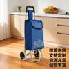 Carrito de compras transfronterizo, carrito pequeño de arrastre con bolsa de tela, ruedas grandes para personas mayores, se puede sentar en él, con barra de arrastre, carrito de compras portátil ligero