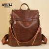 Nova Bolsa de Ombro Feminina Casual Transfronteiriça Versátil de PU Mochila Simples Retrô de Grande Capacidade Mochila de Viagem para Mamães