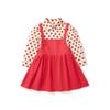 Ropa para Niños Jila Traje de Falda con Tirantes para Niñas 2025 Otoño Nuevo Estilo Coreano para Niños Camisa Roja de Lunares Conjunto de Dos Piezas