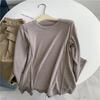 Europeu em torno do pescoço macio glutinoso linha brilhante Espinha de peixe salada veludo manga comprida assentamento camisa feminina suave aveia elástica top interno
