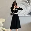 Vestido Suéter de Punto Redondo Estilo Chanel Elegante Estilo Coreano Hong Kong Cintura Ceñida Ropa de Abrigo Capa Base Falda Larga Hasta la Rodilla Otoño Invierno