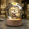 Bola de cristal tallada en 3D en el interior creativa transfronteriza con base de madera, base de plástico, regalo decorativo, luz nocturna, artesanías hechas a medida