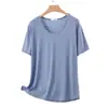 Roupa de casa de verão, nova camiseta modal de manga curta para primavera e outono, simples, solta, casual, top de pijama feminino plus size