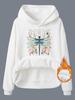 Sudadera de mujer transfronteriza de otoño e invierno con capucha y bolsillo tipo canguro de manga larga con forro polar y estampado de libélula gruesa.