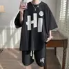 Traje Casual Waffkle para Hombre Verano Marca de Moda Port Suelto Talla Grande Camiseta Estampada de Media Manga Pantalones Deportivos