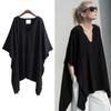 Destaque Fotografia de Rua Europeia e Americana Moda Personalidade Gola V Irregular Camiseta Solta Tamanho Grande Emagrecedor Manga Morcego Feminina Top Verão