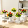 Nueva planta en maceta pequeña de loto de 5 flores de plástico transfronteriza para decoración de sala de estar en casa, maceta linda tipo helado artificial flor bonsái