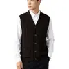 Nuevo Chaleco de Punto Grueso con Cuello en V Estilo Old Money para Hombre, Sin Mangas, Mezcla de Lana, con Bolsillos