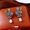 Brincos Pingente Flor de Zircônia Agulha de Prata Vintage Brincos Retro de Alto Padrão Brincos Exquisitos Versáteis para Mulheres