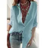Nuevos Tops de Algodón de Color Puro con Mangas de Tirar, Cuello en V Suelto y Mangas Largas para Mujer, Otoño 2025, Estilo Europeo y Americano