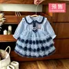 Vestido de Menina Policial Coelho para Primavera e Outono com Gola e Gravata, Vestido de Princesa Infantil com Patchwork de Tule e Saia Bufante para Meninas