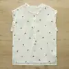 3555 Camisa sin mangas de gasa de algodón suave con borde estampado fresco para mujer 2026 Nuevo top casual de verano