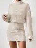 2026 Comercio Exterior Transfronterizo Amazon Europeo y Americano Otoño Nuevo Estilo Bodycon Manga Larga Cuello Alto Tejido de Canalé Vestido Sexy