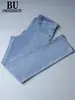 Calça jeans masculina leve de verão azul claro, macia, respirável, corte slim, perna reta, elástica, simples, versátil e leve, de comprimento longo