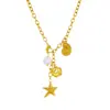 Moda Europea y Americana Estilo Marino Colgante Estrella de Mar Cola de Pez Caracola Cadena de Acero Inoxidable Chapada en Oro Joyería Collar