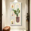 Pintura decorativa de entrada estilo creme, arte de parede para a porta de entrada, plantas verdes hidropônicas, pintura de luz LED, arte de parede de sala de estar de alta qualidade