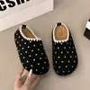 Pantuflas de Lã e Algodão Boken Retro com Bolinhas Femininas Inverno Casa Sola Macia Antiderrapante Quente Fofas Calçado Externo Pessoa Preguiçosa Sapatos Peludos