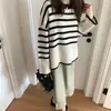 Outono/Inverno 2026 Novo Estilo Coreano Elegante Solto Casual Suéter de Tricô Patchwork Listrado
