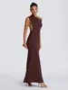 Cross-Border Independent Brand One-Shoulder Slim-Fit Knitted Fishtail Gown Asymmetrical Off-Shoulder High-End Evening Dress
