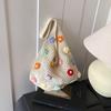 Bolsa de Tricô Transfronteiriça para Mulheres, Grande Capacidade, Novo Design de Nicho, Bolsa de Ombro Vazada de Verão, Bolsa Tote Texturizada da Moda