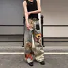 Jeans de Perna Reta com Estampa 3D de Urso Retro Americano Desgastado para Homens e Mulheres, Calças Casuais Largas e Soltas de Verão