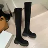 Botas elásticas, adelgazantes, hasta la rodilla para mujer, nuevo estilo otoño/invierno, con tacones gruesos y suelas de plataforma, botas de montar de caña alta, charol