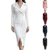 Moda Femenina Primavera/Verano Europeo y Americano Amazon AliExpress Nuevo Estilo Elegante Cintura Ceñida Blazer de Manga Larga Cuello Solapa Cremallera Vestido