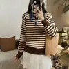 Suéter de Punto Falso de Dos Piezas con Cuello Polo Suelto y Mangas de Mezclilla Patchwork para Mujer, Nueva Moda Otoño/Invierno 2025 Tendencia