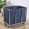 Carro de lino para habitación de hotel de acero inoxidable con bolsa de tela, engrosado y silencioso, carro multifuncional de limpieza