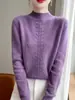 Suéter de Tricô Espesso com Gola Alta Meia-Estação Outono e Inverno Feminino Solto Cor Lisa Versátil 100% Lã Pura Moda Peça de Baixo
