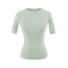 Top de Estilo Europeo y Americano, Ajustado, Cuello Redondo Pequeño, Manga de Tres Cuartos, Verano, Canalé, Corte Delgado, Favorecedor para la Figura, Ceñido a la Cintura, Camiseta de Manga Corta de Color Sólido