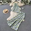 Conjunto de Dos Piezas con Chaleco Estampado Estilo Perezoso y Pantalones de Pierna Ancha para Mujer, Atuendo de Verano que Cubre el Cuerpo y Te Hace Ver Más Delgada, de Cintura Alta y Adelgazante