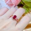 Anillo abierto con gemas de color rojo sangre de paloma, transmisión en vivo, para mujer, estilo europeo y americano, con incrustaciones de citrino en forma de huevo de ganso.