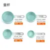 En stock set de 8 piezas taza medidora de escala juego de cucharas medidoras herramienta de pesaje para hornear pasteles plástico mango de acero inoxidable cuchara medidora