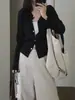 Estilo Preguiçoso Casual Versátil Macio e Confortável Gola Redonda Manga Longa Suéter Base Cardigan Top para Mulheres
