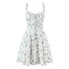 Moda Europeia e Americana Mais Vendida Vestido de Suspensório com Estampa Floral Francesa Alça Espinha de Peixe Cintura Fenda Vestido Estilo Delicado para Mulheres