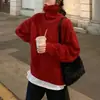 Outono 2026 Novo Estilo Suéter Feminino de Gola Alta Solto Grosso Tricô de Trança Estilo Preguiçoso Cor Sólida Camada Base Top para Mulheres